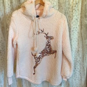 Hooded pink hooded fleece with pink sequin deer!💞